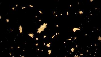 Loop glow gold snowflakes flow  on black background. video