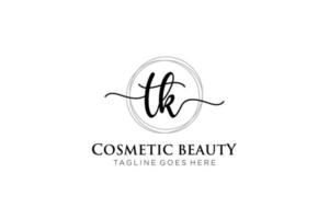 initial TK Feminine logo beauty monogram and elegant logo design, handwriting logo of initial signature, wedding, fashion, floral and botanical with creative template. vector