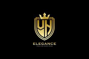 initial VH elegant luxury monogram logo or badge template with scrolls and royal crown - perfect for luxurious branding projects vector