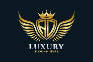 Luxury royal wing Letter AO crest Gold color Logo vector, Victory logo, crest logo, wing logo, vector logo template.