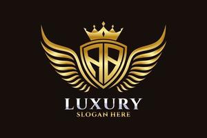 Luxury royal wing Letter AB crest Gold color Logo vector, Victory logo, crest logo, wing logo, vector logo template.