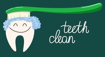 A postcard with a dental character who cleans a toothbrush with paste. vector