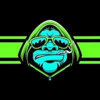 ilustración de logotipo de mascota de juego de esport de gorila fumador azul vector