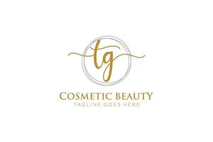 initial TG Feminine logo beauty monogram and elegant logo design, handwriting logo of initial signature, wedding, fashion, floral and botanical with creative template. vector