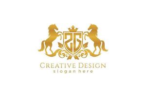 initial ZG Retro golden crest with shield and two horses, badge template with scrolls and royal crown - perfect for luxurious branding projects vector