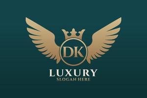 Luxury royal wing Letter DK crest Gold color Logo vector, Victory logo, crest logo, wing logo, vector logo template.