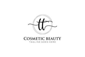 initial TT Feminine logo beauty monogram and elegant logo design, handwriting logo of initial signature, wedding, fashion, floral and botanical with creative template. vector