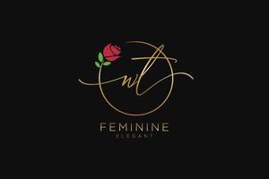 initial WT Feminine logo beauty monogram and elegant logo design, handwriting logo of initial signature, wedding, fashion, floral and botanical with creative template. vector