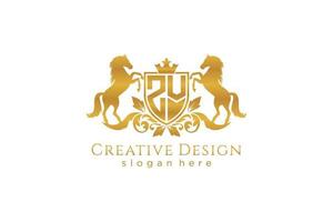 initial ZV Retro golden crest with shield and two horses, badge template with scrolls and royal crown - perfect for luxurious branding projects vector