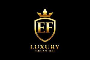 initial EF elegant luxury monogram logo or badge template with scrolls and royal crown - perfect for luxurious branding projects vector