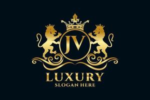 Initial JV Letter Lion Royal Luxury Logo template in vector art for luxurious branding projects and other vector illustration.