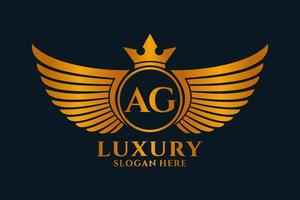 Luxury royal wing Letter AG crest Gold color Logo vector, Victory logo, crest logo, wing logo, vector logo template.