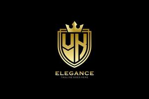 initial VK elegant luxury monogram logo or badge template with scrolls and royal crown - perfect for luxurious branding projects vector