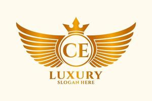 vector de logotipo de color dorado de la letra ce del ala real de lujo, logotipo de la victoria, logotipo de la cresta, logotipo del ala, plantilla de logotipo vectorial.