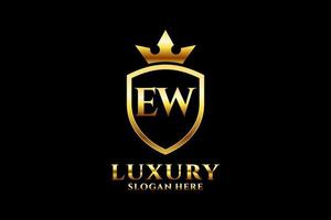 initial EW elegant luxury monogram logo or badge template with scrolls and royal crown - perfect for luxurious branding projects vector