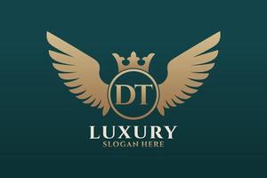 Luxury royal wing Letter DT crest Gold color Logo vector, Victory logo, crest logo, wing logo, vector logo template.