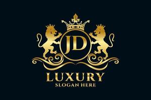Initial JD Letter Lion Royal Luxury Logo template in vector art for luxurious branding projects and other vector illustration.