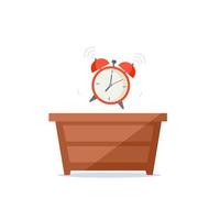 Time to wake up. Morning routine. The alarm clock stands on a pedestal. Vector cartoon illustration.