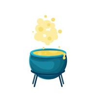 Witch's cauldron with a potion, vector cartoon illustration. Boiling potion.