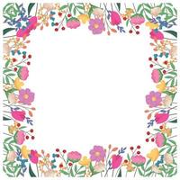 Beautiful spring frame with flowers. Vector cartoon illustration.