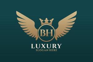 Luxury royal wing Letter BH crest Gold color Logo vector, Victory logo, crest logo, wing logo, vector logo template.