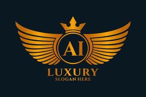 Luxury royal wing Letter AI crest Gold color Logo vector, Victory logo, crest logo, wing logo, vector logo template.