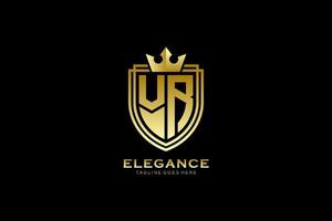 initial VR elegant luxury monogram logo or badge template with scrolls and royal crown - perfect for luxurious branding projects vector