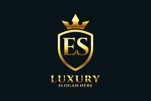 initial ES elegant luxury monogram logo or badge template with scrolls and royal crown - perfect for luxurious branding projects vector