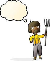 cartoon farmer with pitchfork with thought bubble vector