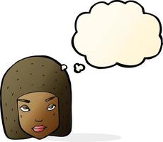 cartoon annoyed female face with thought bubble vector