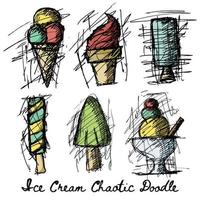 Ice Cream Chaotic Multicolor Doodle vector