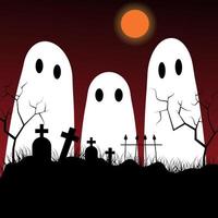 Halloween night scenery background with ghosts vector