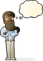 cartoon bearded hipster man with thought bubble vector