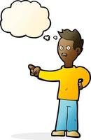 cartoon shocked boy pointing with thought bubble vector