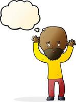 cartoon bearded man panicking with thought bubble vector