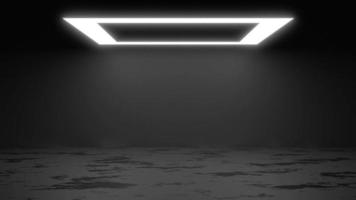 plein kader neon wit licht voor Product achtergrond stadium of podium voetstuk Aan grunge straat verdieping met gloed spotlight en blanco Scherm platform. 3d weergave. video