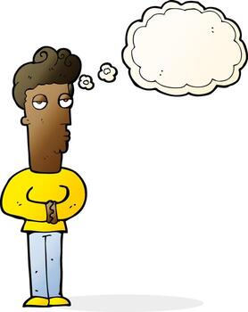 cartoon jaded man with thought bubble vector