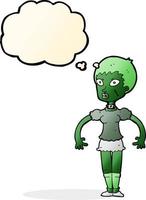 cartoon zombie monster woman with thought bubble vector