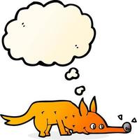cartoon fox sniffing floor with thought bubble
