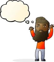 cartoon bearded man waving arms with thought bubble vector