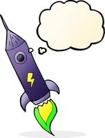 cartoon space rocket with thought bubble vector