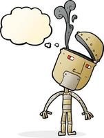 cartoon robot with open head with thought bubble vector