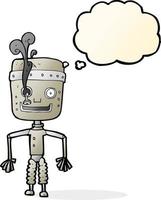 cartoon malfunctioning robot with thought bubble vector