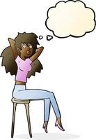 cartoon woman posing on stool with thought bubble vector