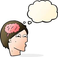 cartoon head with brain symbol with thought bubble vector