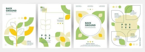 Nature Geometric Background Leaf Tree Plant. Set of 4 modern simple background vector illustration flat style. Suitable for poster, cover, ads, social banner, or flyer