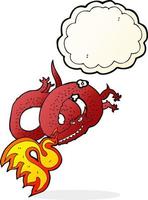 cartoon dragon breathing fire with thought bubble vector