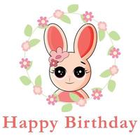 Happy birthday greeting card with Rabbit character. For design, decor, print, postcards vector
