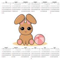 Calendar 2023 with rabbit, planner organizer. vector