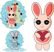 vector illustration set character design of cute rabbit.Doodle style